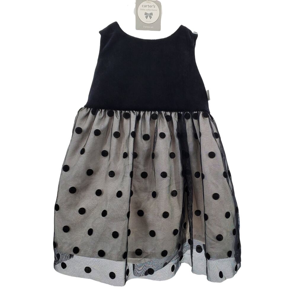 Carters Baby Girls 9M Black Polka Dot Tulle Velvet Holiday Party Dress 2pc Set
